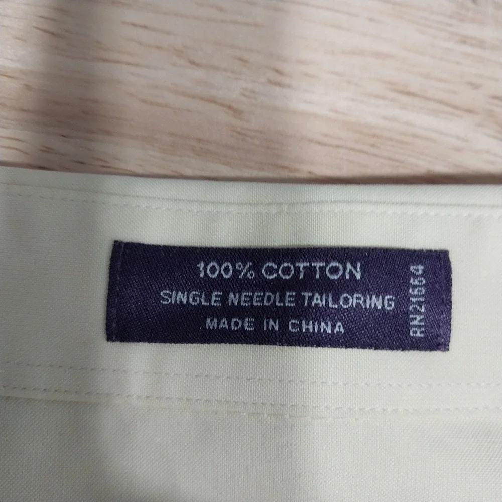 Roberto Villini Mens Dress Shirt Non-Iron Travel Collection 19 36/37 Tall Cream